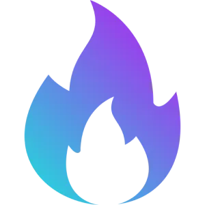 Gradient flame icon, blue to purple colors.