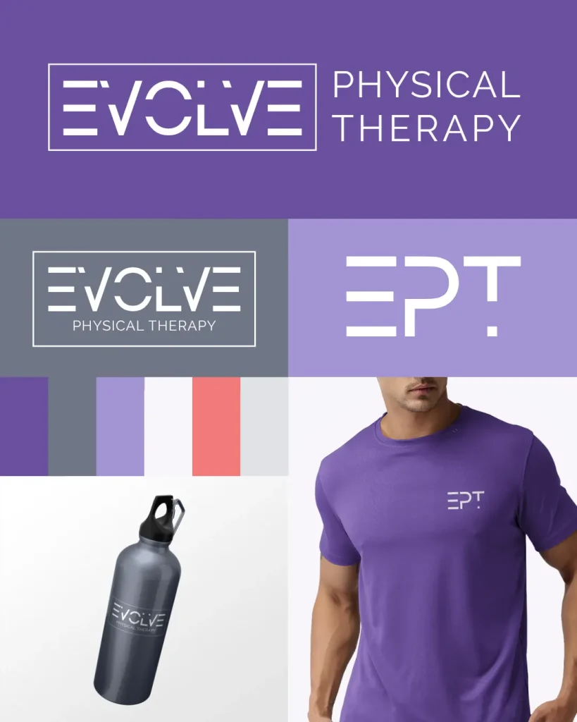 Evolve Physical Therapy branding with merchandise.