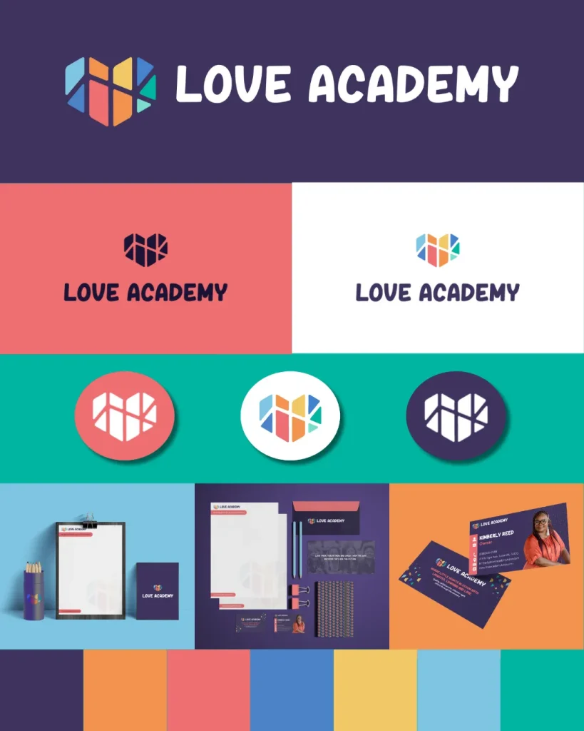 Love Academy branding and stationery designs collection.