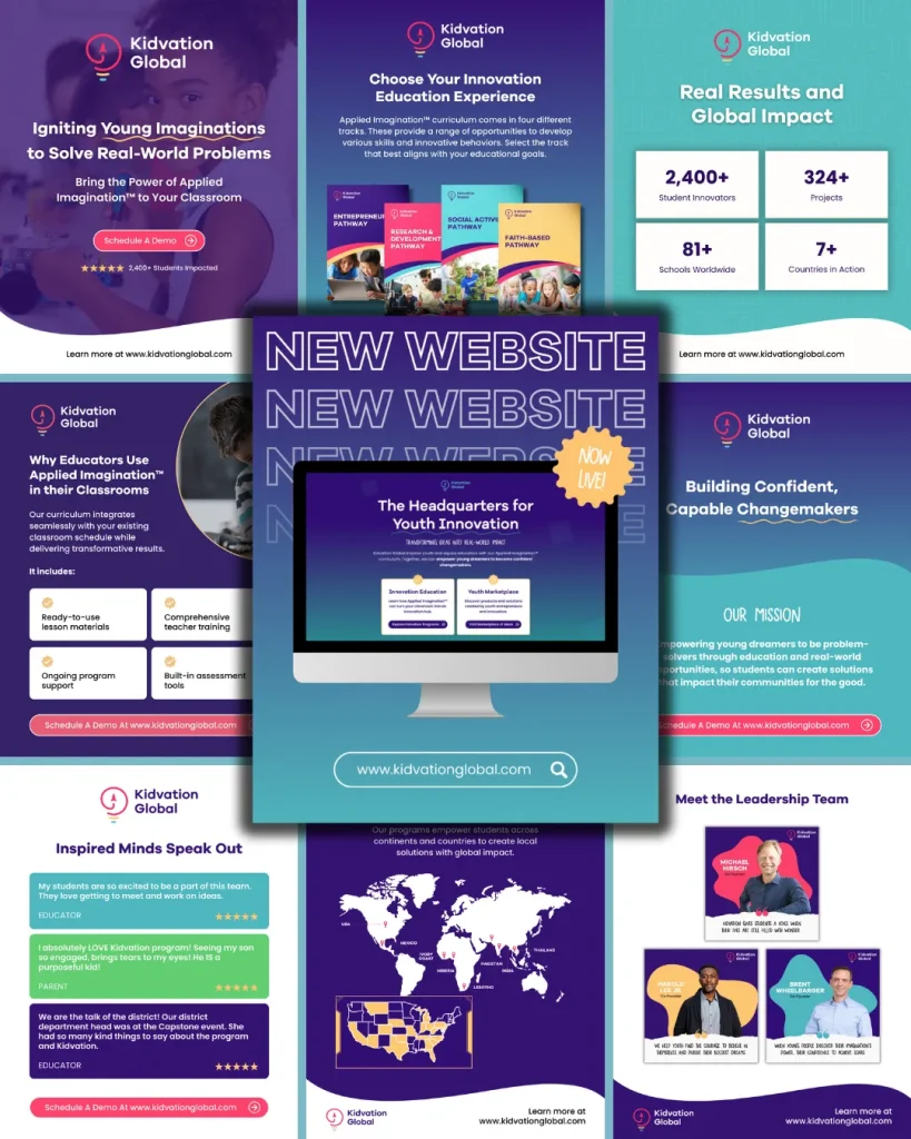 Kidvation Global website features innovation and education resources.