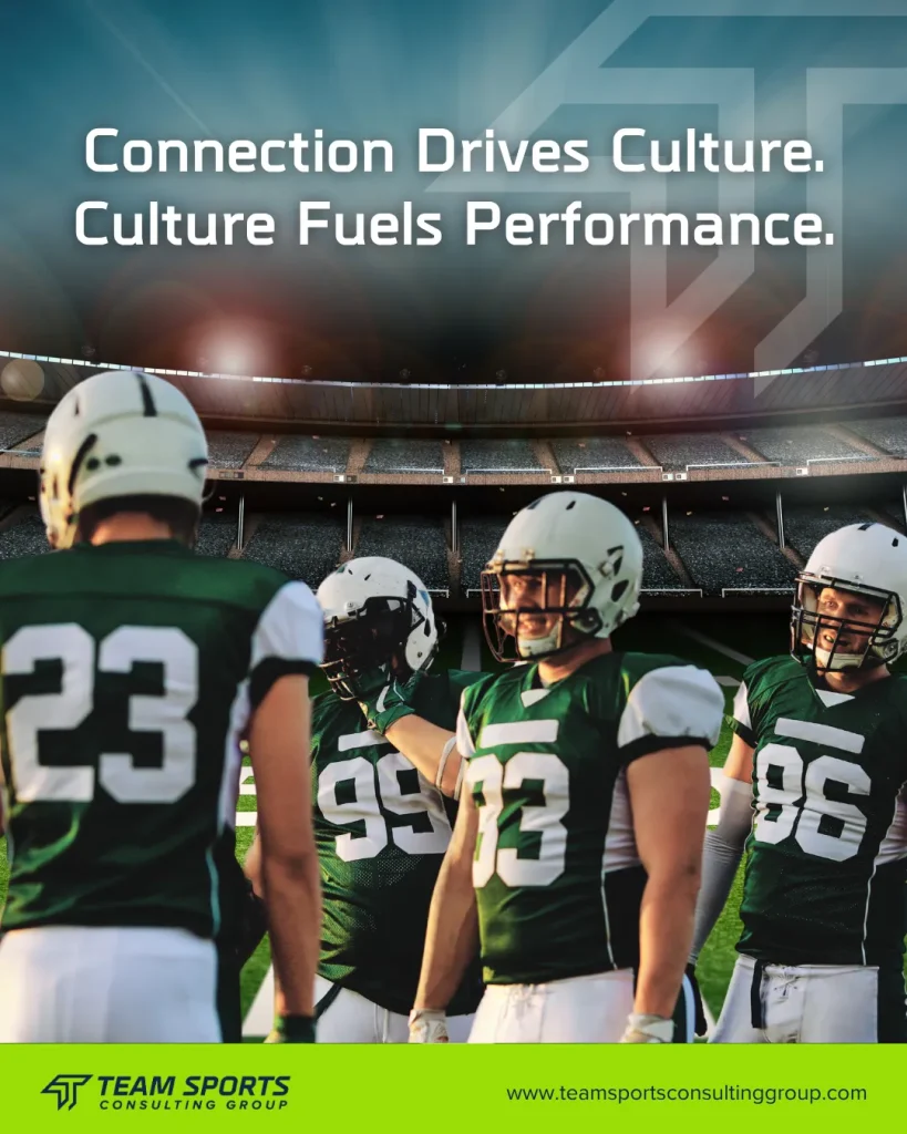 Football players at stadium promoting team culture.